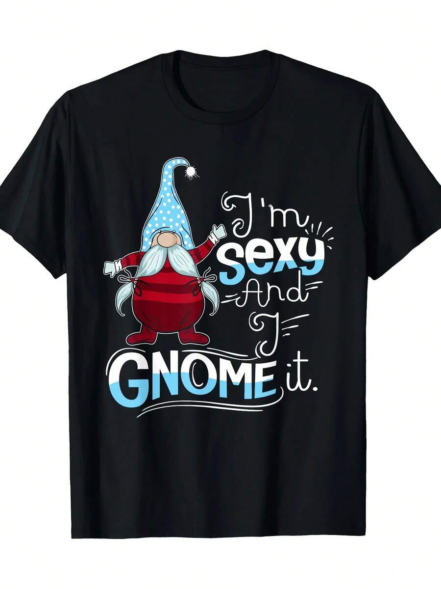 Camisa divertida con estampado de gnomos para mujer, camiseta gráfica I'm Sexy y I Gnome It para verano, camisetas cómodas para mujer, ropa de uso diario - Negro - Ver 1