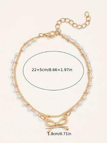 A Single Piece Of Double-Layer Iron Chain Pendant, Faux Pearl, Handmade Chain Anklet, A Double-Layer Thin Faux Pearl Chain Anklet With A Bow, Sexy And Elegant, Perfect For Vacation And Everyday Wear - Multicolor - View 2