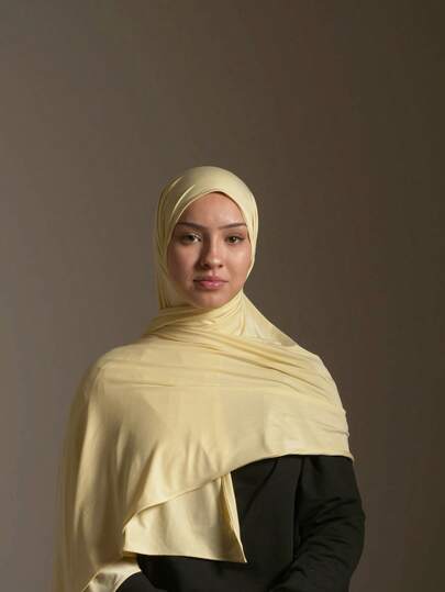 1pc Classic Solid Color Elegant Casual Silk-Like Cotton Jersey Hijab Scarf, Turban Style, Suitable For Daily Life, Outings And Gatherings