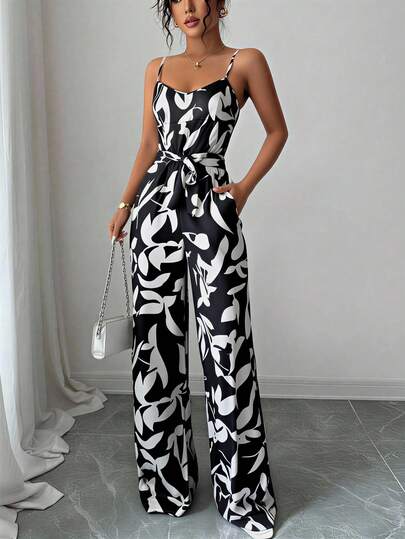 Mono De Tirantes Elásticos Para Mujer Con Estampado Floral,Elegantes Mono Palazzos Con Detalles De Botones De De Verano Para Uso Diario y Vacaciones