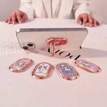 1pc Cute Cat Metal Phone Grip Stand With Rhinestone, Finger Ring Holder, Rotatable Desk Phone Holder, Multifunctional Slouchy Phone Grip - Multicolor - View 3