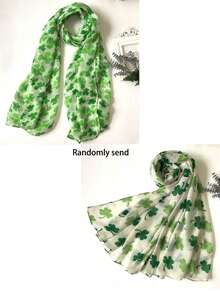 Women's Floral Polka Dot Pattern Scarf, Multifunctional Fashion Shawl For Spring And Autumn, Featuring A Minimalist Clover Design - Multicolor - View 10