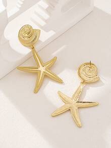 1 Pair Fashionable Versatile Retro Starfish & Shell Dangle Earrings - Golden - View 3