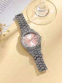 Women's Fashion Diamond-Encrusted Roman Numeral Calendar Watch - one-size - View 2