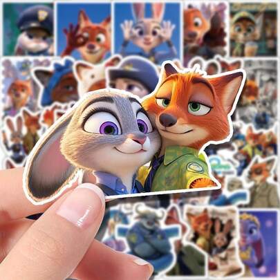 92pcs Random Pattern Repeat Stickers Inspired By Zootopia Movie, Featuring Nick Wilde And Judy Hopps, Suitable For DIY Phone Case Decoration