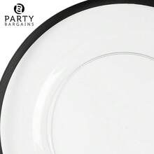 PARTY BARGAINS 13-Inch Charger Plates - 8 Pack, Clear Black Rim, Heavy-Duty Disposable Chargers For Elegant Dining - Ideal For Weddings And Formal Events - 黑邊 - 查看 7