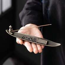 1 pieza Soporte de plato metálico para incienso con hojas largas en color dorado, plateado, bronce y verde, quemador de incienso para Ramadán - Dorado - Ver 28