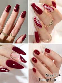 KAMUA 12ml Burgundy Manicure Kit - 2PCS Gel Nail Polish -Burgundy And Burgundy Glitter Color Nail Polish For Manicure Nail Salon Long Lasting UV Lamp Required Spring And Summer Nail Art Simple And Elegant Style Ladaies Gifts - Burgundy - View 2