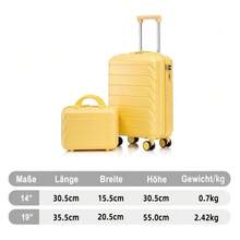 14"/19" 2-Piece ABS Spinner Suitcase Set With Combination Lock & 14" Cosmetic Bag - 黃色 - 查看 2