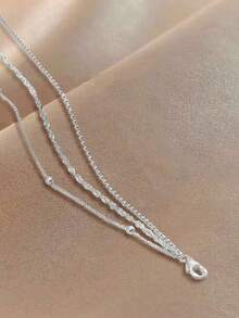1条S925纯银极简三层珠链脚链，女士独特设计百搭编织链，奢华小众精致礼品脚链 - 三層 - 查看 4