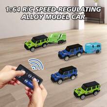 ¡RecomendadoMini Camioneta Offroad con Remolque A Control Remoto Mini Camioneta RC Escala 1:64 con Luces (Verde)¡Top de Temporada - Azul - Ver 4