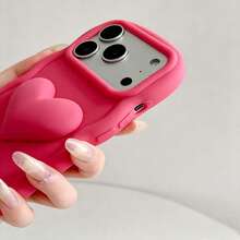 1pc Big Wave Dopamine Ins Heart Phone Case Compatible With IPhone 17 Promax/ Note 14 4G/Galaxy A56/ Hot 30/ Moto E30/Smart 7, Smart 8/Honor X7, X8, X8A, X8B, X8C - Hot Pink - View 3