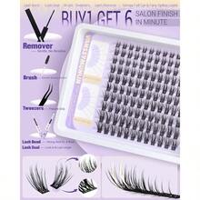 Wispy Short Lash Clusters Kit With Remover Natural Eyelashes Clusters C Curl Cluster Eyelash Extensions DIY Individual Lashes 8 - 16mm Eyelash Extension Kit With Waterproof Lash Cluster Glue With Brush - J-Natural 假睫毛組(含卸妝液) - 查看 3