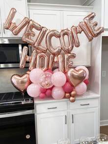 13件套“欢迎回家”气球横幅，16英寸“欢迎回家”字母铝箔气球（金色、银色、玫瑰金），18英寸心形气球，字母气球组合，适用于迎宾装饰、乔迁派对装饰、乔迁庆祝、婴儿派对、返校节、家居气球装饰 - 彩色 - 查看 8