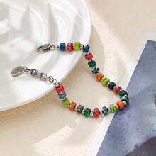 1件波西米亚风彩色天然石串珠手链，不锈钢和绿松石材质，男女皆宜的时尚配饰，幸运符礼物 - 彩色的 - 查看 6