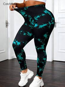 سروال رياضي مطبوع بطريقة الصبغ بالربط، خصر عالي، تحكم في البطن، مقاوم للاحتكاك، مطاطي عالي، رافع للأرداف، مناسب للجيم والرياضة واللبس اليومي - متعدد الألوان - مشاهدة 4