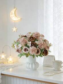 1/3/80pcs Artificial Rose And Hydrangea Flower Bouquet, Suitable For Wedding, Home, Restaurant, Bedroom, Vase Decor, Holiday Birthday Party, Wedding Decoration, New Year Bouquet, Valentine's Day Gift, New Year DIY Material, Artificial Plants, Spring Decor, Room, Tabletop, Garden Decor, Room Decor, Valentine's Day Gift, Graduation Gift - Brown - View 7