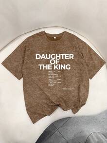 Letnia nowość, minimalistyczny, modny, retro, luźny T-shirt z okrągłym dekoltem i krótkim rękawem, piękny, spersonalizowany, uniwersalny top dla kobiet - Brązowy - Zobacz 3