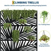 CuisinSmart Jardinera metálica con enrejado, bancal elevado con mosquitera y orificios de drenaje, ideal para plantas trepadoras, hortalizas y enredaderas. - Patrón de hoja de palma con ruedas - Ver 5