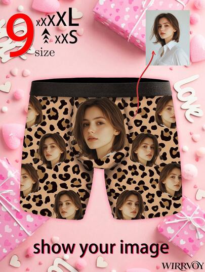 1pc Customized Men's Briefs, Personalized Face Print, Leopard Print Men's Briefs, Personalized Photo Men's Boxer Shorts, Sweet Romantic Long Men's Underwear, Gift For Couples, Anniversary, Wedding, Couple, Best Friend, Boyfriend/Husband/Him, Fitness Enthusiast
