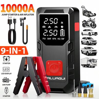 Batería de emergencia portátil para coche de 10000A, batería de gran capacidad, 150Psi, doble protección de , doble función ligera, iluminación y inflado rápido, regalo preferido para Oferta por el Día de San Valentín, esencial para viajes al aire camping