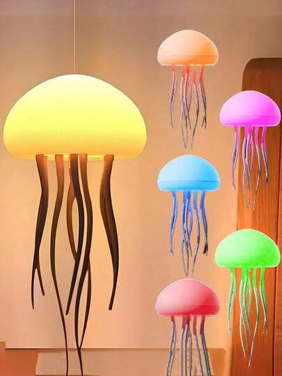 1pc New Night Light, Voice Control Jellyfish Lamp, Atmosphere Light, Bedroom Small Night Light, USB Rechargeable With Switch, Indoor Lighting, Full Color Gradient Voice Control Jellyfish Creative Shape Lamp, Creative Sensing Atmosphere, Floating Dynamic Tentacles Hanging Lamp, Suitable As Gift For Thanksgiving, Easter, New Year For Family And Friends