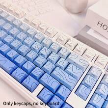 130+ Keycaps Set, Gradient Foggy Blue Contour Line Keycaps (Keycaps Only), Crack Lighting Side-Printed Keycaps Compatible With 104/98/87/75/68/64/61 Keys - Baby Blue - View 9