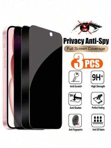Kit com 3 películas protetoras de tela de vidro temperado anti-espionagem para privacidade, compatíveis com 17 Pro Max/17 Air/17 Pro/17/16 Pro Max/16/16 Pro/16 Plus/16 Edge/15/14/13 Mini/12/11/X. - Preto - Ver 13