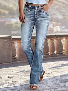 Women's Fashionable And Casual Sexy Flared Jeans, Paired With Torn Hole Decorations, Party Dresses For Women,Christmas Outfit Women,Stretch Jeans For Women,Old Money Style Women,Vestidos Elegantes De Mujer,Country Concert Outfit,Valentine's Day,Christmas Outfit Women,New Years Outfit Women,Birthday Outfits For Women,Rave Outfits For Women,Western Outfits For Women,Jeggings Women - Rửa nhẹ - Xem 1