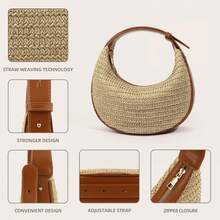 Sac à bandoulière et pochette en nouilles tressées de luxe de marque de créateur doré pour femmes, à la mode et unique, cadeau pour elle - Tabac - Voir 6