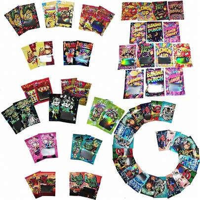 100pcs 7*10cm Mix Pattern 1g Aluminum Foil Reusable Ziplock Mylar Bags Smellproof Food Storage Pouches With Clear Window Suitable For Eid Al-Ahda, Christmas, Mother's Day, Father's Day, Halloween, Thanksgiving Day, Easter's Day, Party, Birthday, Holidays