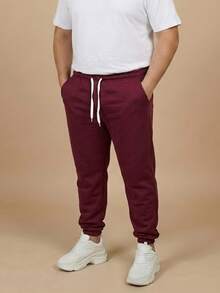 Men's Plus Size Jogger Sweatpants In Flannel Fabric With Pocket | Warm, Plus Size Men's Pants - Maroon - View 3