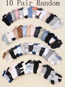 20/10/6 双装婴儿及幼儿袜子，休闲运动袜，男女童均适用，图案包括星星、条纹、人脸、蝴蝶结设计，柔软舒适，适合 0-3 岁儿童。 - 彩色 - 查看 20