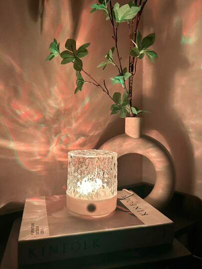 1pc 16-Color Water Wave Flame Projection Lamp, Touch & Remote Control, Adjustable Multi-Color, Creates Romantic & Cozy Ambiance, Suitable For Small Bedroom Nightlight, Adult Room Decor, Home Theater, Wedding Decoration, Magic Projection Lamp Gift, Holiday Party, Home Decor