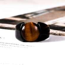 1枚不褪色虎眼石戒指，欧美新款黑色镀层不锈钢奢华戒指，男士配饰，节日礼物 - 黑色 - 查看 11