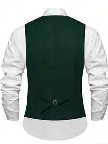 Men's Black Suit Vest, Men's Spring Autumn Black Business Casual Waistcoat - Màu xanh lá cây đậm - Xem 2