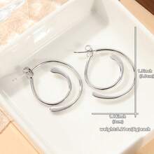 1 Đôi bông tai thiết kế móc cong cổ điển tối giản độc đáo, phụ kiện trang sức sáng tạo dành cho nữ, thích hợp đeo hàng ngày và dự tiệc. - Bạc - Xem 6