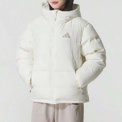 Adidas 女士户外羽绒服，PUFF DOWN JKT，短款羽绒服，带帽通勤运动服，简约舒适柔软休闲外套，KC5947