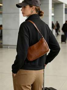 黑色半拉链都市现代风卫衣，女士休闲长袖套头衫，春季旅行及日常穿着 - 黑色 - 查看 2