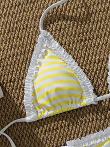 Bộ bikini chấm bi và kẻ caro kiểu retro dành cho nữ, thích hợp cho các buổi đi chơi, kỳ nghỉ, lễ hội âm nhạc, tiệc bể bơi, lễ hội hóa trang và các dịp hè khác ở bãi biển. - Vàng chanh - Xem 8