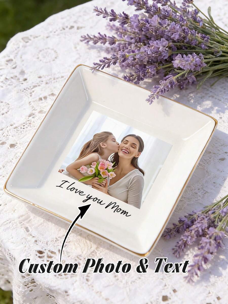 1pc Personalized Jewelry Tray, Mother's Day Gift, Photo Dish, Wedding Ring Holder, Bridesmaid Gift, Bride Gift - Multicolor - View 1