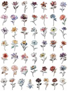 50PCS Silver Gilding Technique Stickers Aesthetic Silver Flowers Transparent PET Decals Crapbooking Laptop Phone Skateboard Guitar Luggage Notebook Helmet Gift Vinyl Waterproof Stickers Supplies Journal - 1 Set - View 3