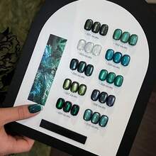 10毫升/瓶 孔雀石猫眼凝胶指甲油 - 湖绿色玻璃珠猫眼 - 2026新款高端深绿色猫眼凝胶指甲油美白迷你套装，适用于美甲沙龙DIY居家法式美甲，复活节情人节 - 彩色 - 查看 2