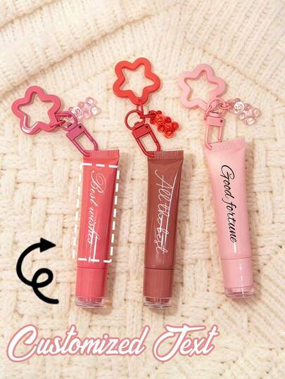 1pc Customizable Fashion Slanted Lipstick Tube, Can Customize Holiday Greeting Text, Can Be Filled With Cosmetics, Squeeze-Style Dispenser, Lipstick Keychain, Cute Women's Keychain, Makeup Tool, Lipstick Accessory, Comes With Star And Bear Charms - One Squeezable Soft Tube With Twist Cap, Suitable For Lipstick, Lip Balm, Gifts, Personal Care Storage, Valentine's Day Gift, Mother's Day Gift