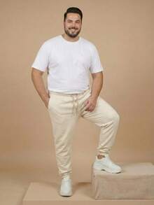 Men's Plus Size Jogger Sweatpants In Flannel Fabric With Pocket | Warm, Plus Size Men's Pants - Crema - Ver 4