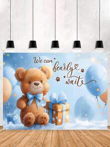 1件蓝色小熊主题婴儿派对背景装饰，可爱小熊气球图案性别揭晓派对悬挂横幅，“迫不及待”图案婴儿派对悬挂背景装饰，新生男宝宝背景装饰布，派对拍照道具，婴儿派对装饰，婴儿派对礼物，性别揭晓装饰，家居装饰，房间装饰 - 藍色小熊 - 查看 3