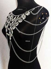 1pc Transparent Geometric Multi-Layer Bohemian Beaded Tassel Body Chain, Suitable For Beach Vacation - Clear - View 3