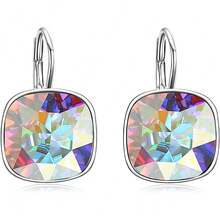 ¡RecomendadoAOBOCO - Aretes de plata esterlina adornados con cristales de Austria, aretes de vidrio cuadrados con corte de cojín, hipoalergénicos, joyería de aniversario de cumpleaños, regalos para mujeres¡Top de Temporada - Negro - - Ver 19