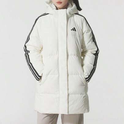 Adidas Men's Outdoor Cotton Padded 3S MID D JKT Down Jacket, Loose Fit Long Style Women's Daily Jogging Casual Lightweight Warm Top KC2485