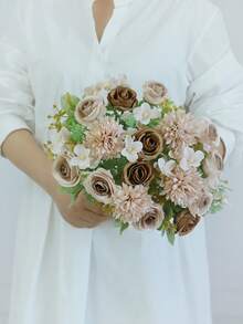 1/3/80pcs Artificial Rose And Hydrangea Flower Bouquet, Suitable For Wedding, Home, Restaurant, Bedroom, Vase Decor, Holiday Birthday Party, Wedding Decoration, New Year Bouquet, Valentine's Day Gift, New Year DIY Material, Artificial Plants, Spring Decor, Room, Tabletop, Garden Decor, Room Decor, Valentine's Day Gift, Graduation Gift - Brown - View 9
